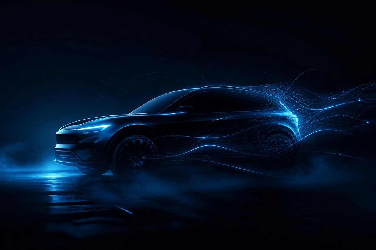 Futuristic AI-visualised electric vehicle silhouette